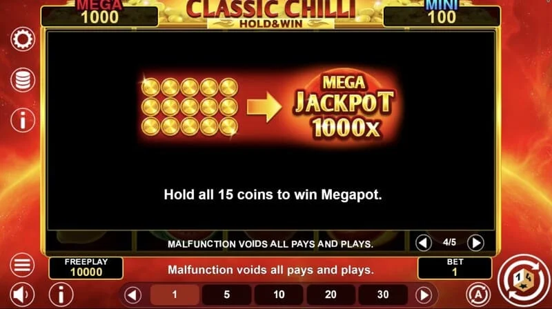 Classic Chilli Hold & Win - simboli appiccicosi nel round di mantenimento
