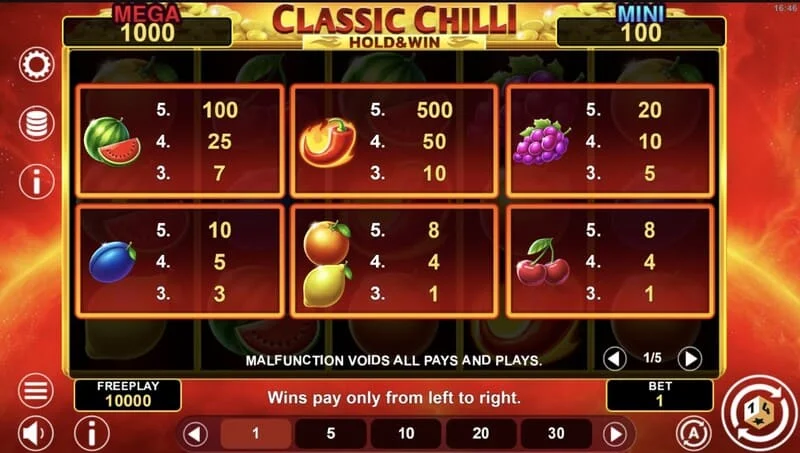 Classic Chilli Hold & Win - monete bonus sul campo